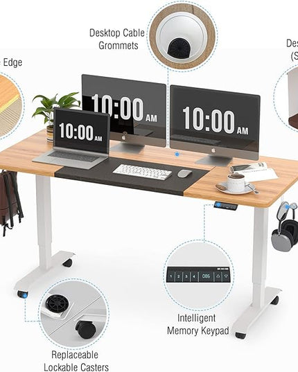 Monomi Electric Standing Desk, 55 x 24 inches Height Adjustable Desk, Ergonomic Home Office Sit Stand Up Desk with Memory Preset Controller (Natural Top/White Frame) - LeafyLoom