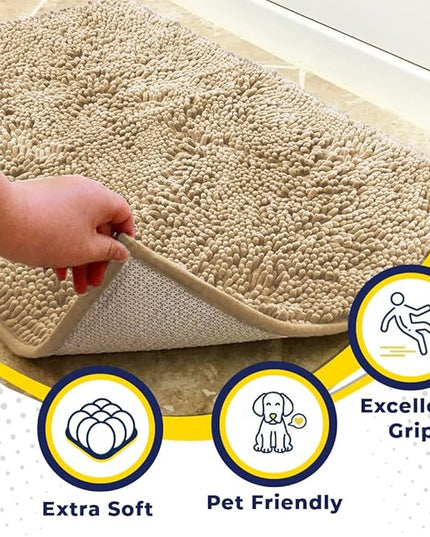 Muddy Mat® Shown on TV – Super Absorbent Microfiber Dog Door Mat for Muddy Paws, Non-Slip Washable Pet Rug, Quick Dry Chenille Entryway Carpet, Machine Washable Indoor Outdoor mat, Beige 30"x19" MuddyMat