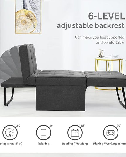 Sofa Bed, 4 in 1 Multi-Function Folding Ottoman Breathable Linen Couch Bed with Adjustable Backrest Modern Convertible Chair for Living Room Apartment Office, Dark Grey - LeafyLoom
