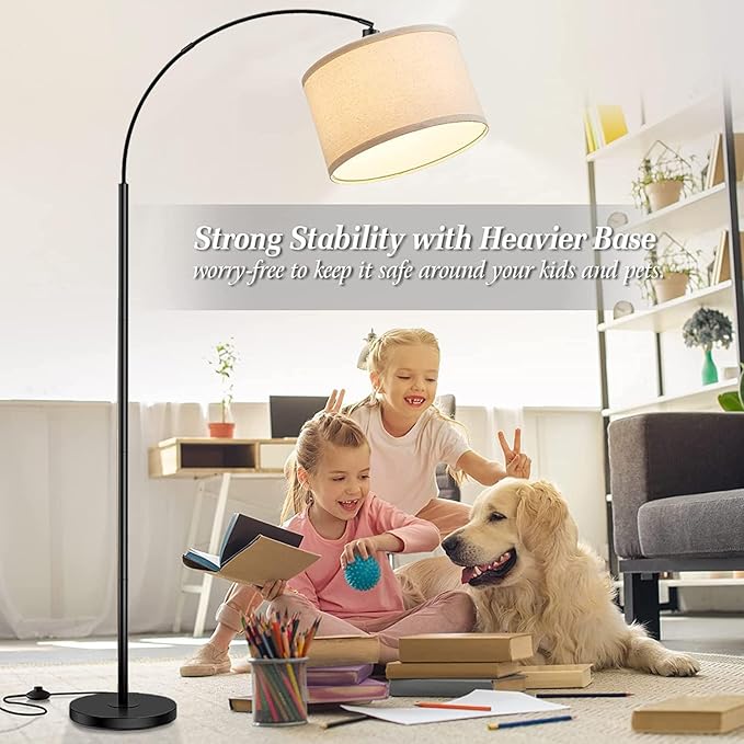 Arc Floor Lamps for Living Room,Modern Standing Lamp with Remote Control,Tall Lamp with Stepless Dimmable,5 Color temperatures,Over Couch Arched Reading Light for Bedroom,Office(Bulb Included) - LeafyLoom