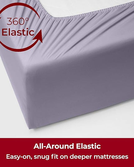 Mellanni Extra Deep Split King Sheets - 5 PC Iconic Collection Bedding Sheets & Pillowcases - Hotel Luxury, Ultra Soft, Cooling Bed Sheets - Extra Deep Pocket up to 21 inch (Split King, Lavender) - LeafyLoom