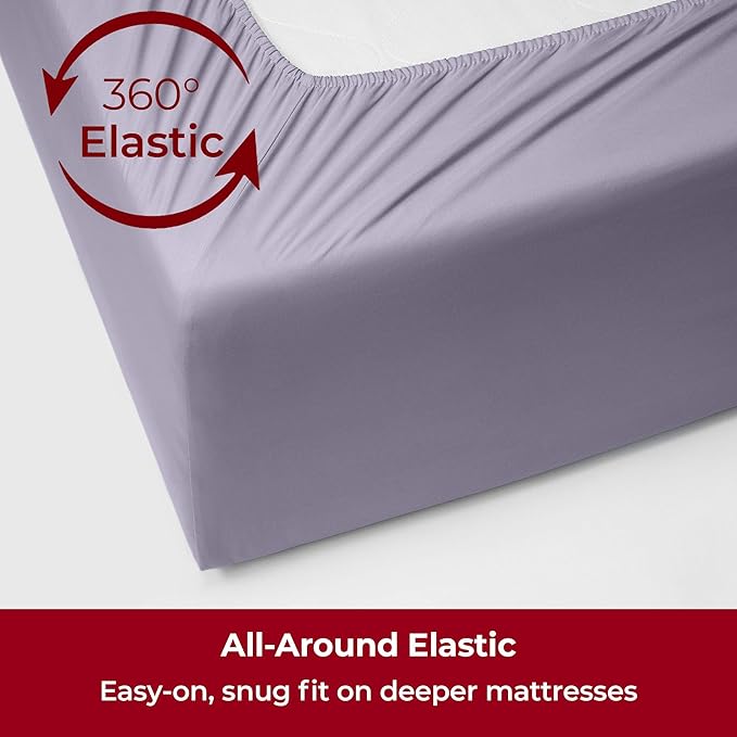 Mellanni Extra Deep Split King Sheets - 5 PC Iconic Collection Bedding Sheets & Pillowcases - Hotel Luxury, Ultra Soft, Cooling Bed Sheets - Extra Deep Pocket up to 21 inch (Split King, Lavender) - LeafyLoom