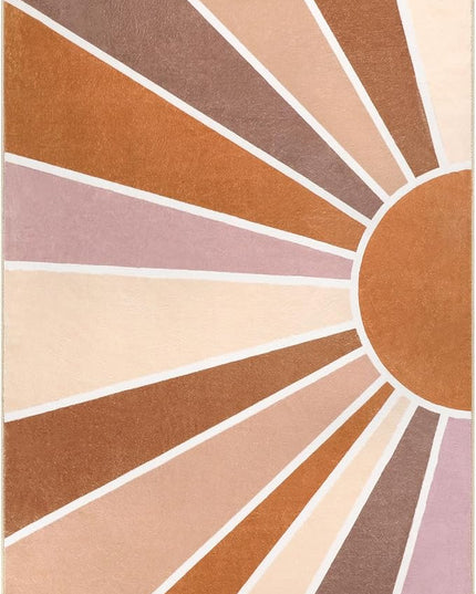 Topotdor Sun Rainbow Area Rug 3 x 5ft Boho Kids Nursery Rug, Colorful Washable Area Rug Ultra Soft Circle Classroom Rug Non-Slip for Bedroom Living Room Playroom Decor, Orange - LeafyLoom