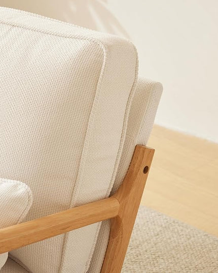 Bonnlo Coarse Beige Accent Chairs Set of 2, Upholstered Mid Century Modern Lounge Fabric Chairs Reading Chairs Side Sitting Chair Solid Wood Farmhouse Armchairs for Living Room, Bedroom, Guest Room - LeafyLoom