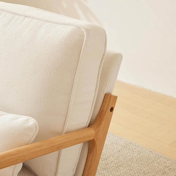 Bonnlo Coarse Beige Accent Chairs Set of 2, Upholstered Mid Century Modern Lounge Fabric Chairs Reading Chairs Side Sitting Chair Solid Wood Farmhouse Armchairs for Living Room, Bedroom, Guest Room - LeafyLoom