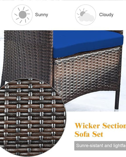 Goplus 4-Piece Rattan Patio Set, Outdoor/Indoor Wicker Conversation Set for Pool, Backyard, Lawn, Wicker Chairs and Sofa with Soft Cushion, Rattan Furniture with Tempered Glass Coffee Table - LeafyLoom