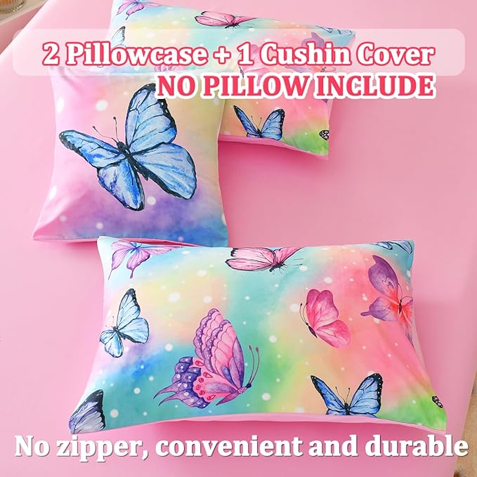 Butterfly Bedding Set Full, Pink Butterfly Comforter Set for Girls Kids Teens 6 pcs Bed in a Bag Full Bedding Sets for Girls - LeafyLoom