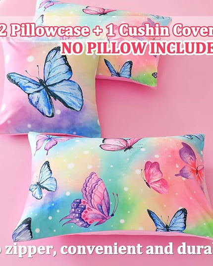 Butterfly Bedding Set Twin, Pink Butterfly Comforter Set for Girls Kids Teens 6 pcs Bed in a Bag Twin Bedding Sets for Girls - LeafyLoom