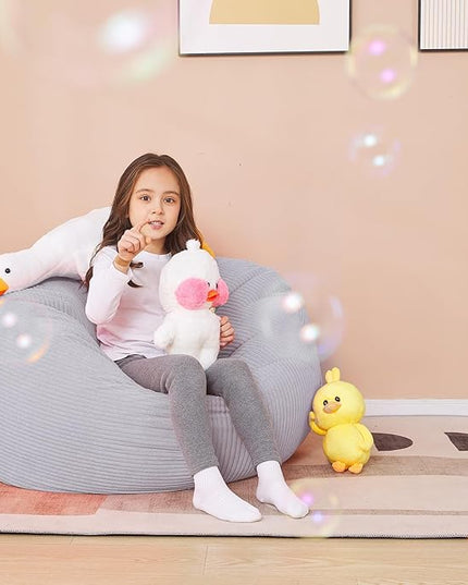 Stuffed Animal Storage Bean Bag Chair Cover for Kids, 38" Beanbag Chairs Cover Plush Toys Organizer Super Soft Corduroy with Handle and Zipper for Boys and Girls - Grey - LeafyLoom