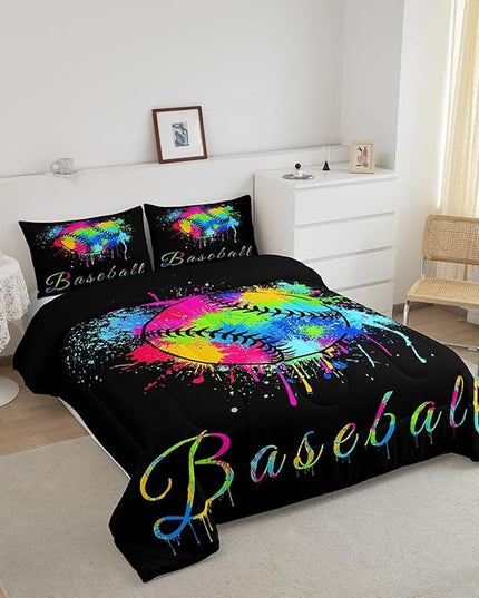 Feelyou Kids Baseball Comforter Set King Size Sports Game Bedding Set for Boys Girls Teens Bedroom Decor Baseball Gaming Comforter Women Men Tie Dye Duvet Set with 2 Pillow Case - LeafyLoom