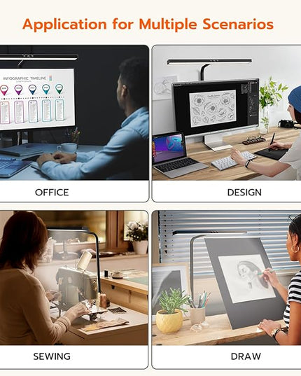 LED Desk Lamp, Architect Clamp Desk Lamps for Home Office, 20W Workbench Office Lighting with 3 Color Modes, and Stepless Dimming 23inch Wide Modern Desk Lamp for Reading - LeafyLoom