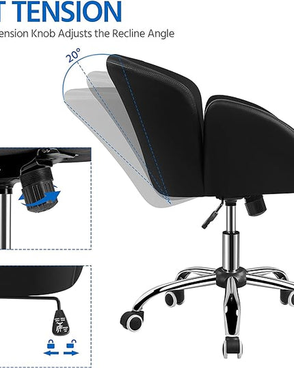Yaheetech Cute Petal Desk Chair Home Office Swivel Upholstered Leather Makeup Vanity Desk Chair with Armrests for Bedroom Modern Computer Rolling Chair for Women Black - LeafyLoom