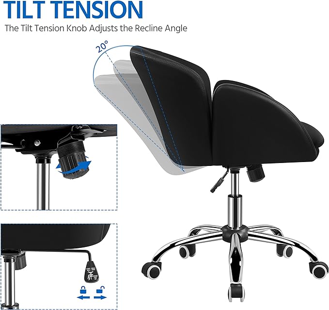 Yaheetech Cute Petal Desk Chair Home Office Swivel Upholstered Leather Makeup Vanity Desk Chair with Armrests for Bedroom Modern Computer Rolling Chair for Women Black - LeafyLoom