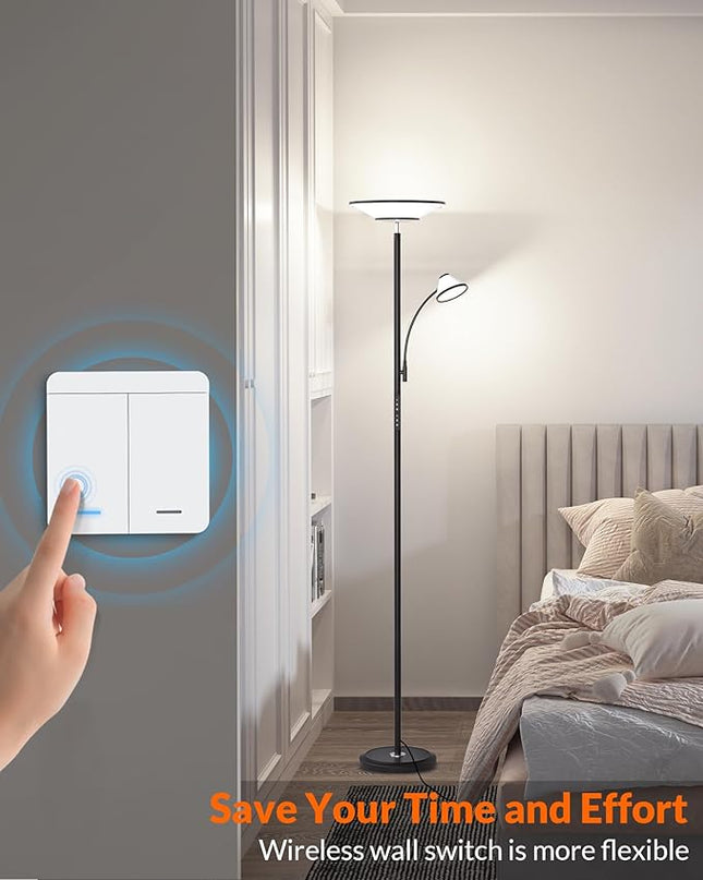 Floor Lamp for Living Room, Bright Standing Lamp with Wall Switch and Remote, 60 Lighting Effects Led Reading Lamp, Torchiere Floor Lamp for Bedroom, Office, Corner - LeafyLoom