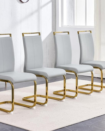 Modern Dining Chairs Set of 4,High Back Kitchen Chairs,Faux Leather Side Chair with Gold Plated Metal Legs,Easy to Clean Upholstered Dining Chairs,Ideal for Living Room(Gold Leg) - LeafyLoom