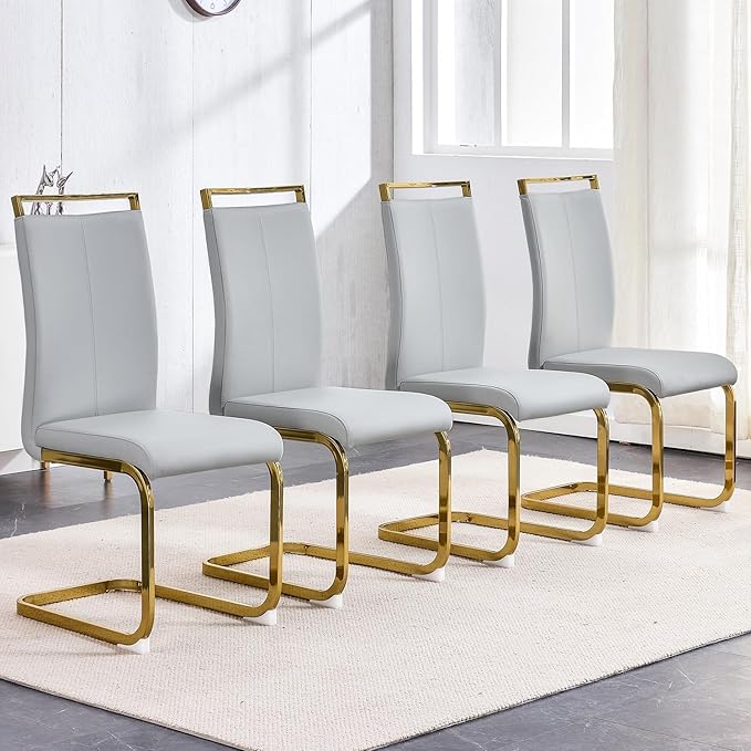 Modern Dining Chairs Set of 4,High Back Kitchen Chairs,Faux Leather Side Chair with Gold Plated Metal Legs,Easy to Clean Upholstered Dining Chairs,Ideal for Living Room(Gold Leg) - LeafyLoom