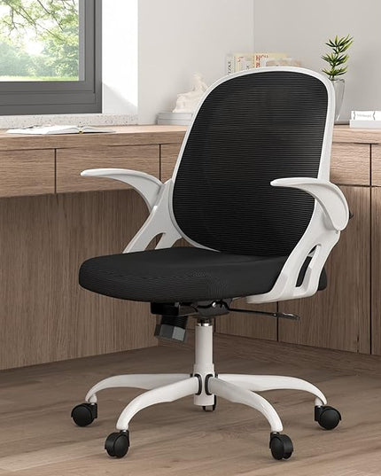Home Office Chair Work Desk Chair Comfort Ergonomic Swivel Computer Chair, Breathable Mesh Desk Chair, Lumbar Support Task Chair with Wheels and Flip-up Arms and Adjustable Height - LeafyLoom
