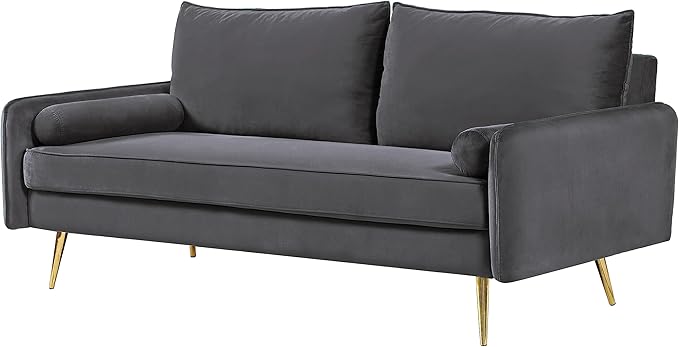 Kent Modern Sofa, European Style Velvet Living Room Furniture with Tapered Legs, Vintage Flair, and Sleek Design, Grey - LeafyLoom