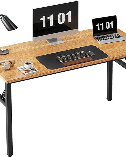Need Home Office Desk 47 inches Folding Computer Table Workstation No Install, Teak and Black - LeafyLoom