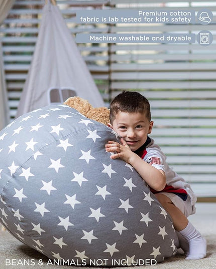 Aubliss Stuffed Animal Storage Bean Bag Chair Cover Only for Plush Toys, Blankets, X-Large 48"-Canvas Stars Grey - LeafyLoom