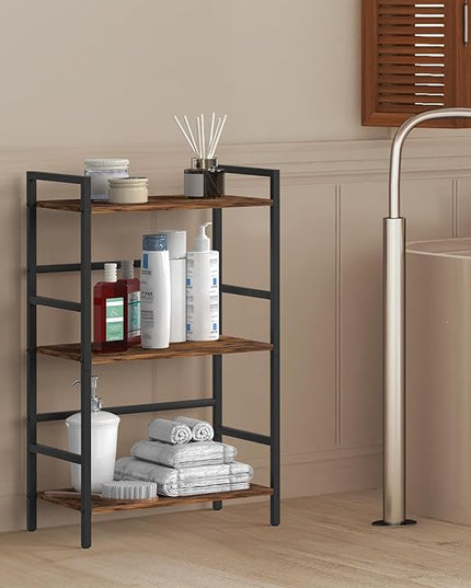 CADUKE 3 Tier Bookshelf Industrial Small Bookcase Wood and Metal Book Shelf Rustic Etagere Bookshelf Brown Bookshelves with Storage for Home Office Living Room Bedroom - LeafyLoom