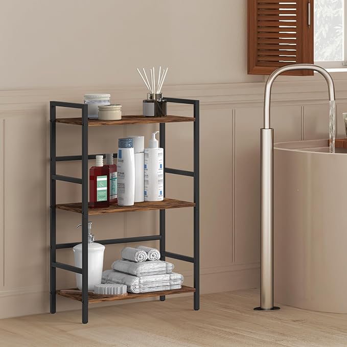 CADUKE 3 Tier Bookshelf Industrial Small Bookcase Wood and Metal Book Shelf Rustic Etagere Bookshelf Brown Bookshelves with Storage for Home Office Living Room Bedroom - LeafyLoom