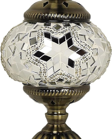 Turkish Mosaic Lamp Bohemian Tiffany Style Stained Glass Bedside Lamp for Bedroom (White) - LeafyLoom