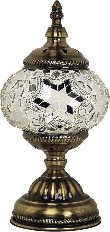 Turkish Mosaic Lamp Bohemian Tiffany Style Stained Glass Bedside Lamp for Bedroom (White) - LeafyLoom