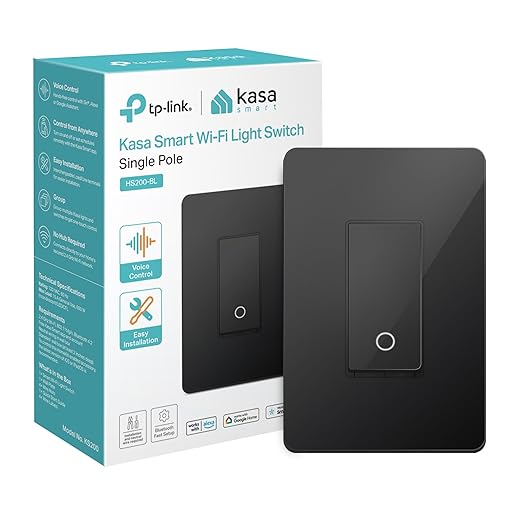 Kasa Smart Light Switch HS200-BL, Single Pole,Neutral Wire Required, 2.4GHz Wi-Fi Light Switch Compatible with Alexa and Google Home, UL Certified, No Hub Required, Black KasaSmartbyTP-Link