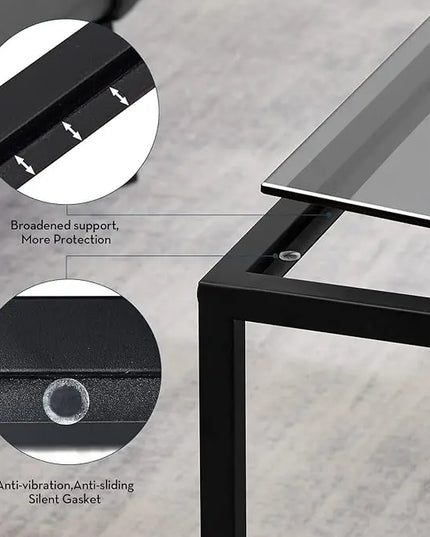 SAYGOER Glass Coffee Table, Small Modern Coffee Table Square Simple Center Tables for Living Room 26.7 x 26.7 x 15.7 Inches, Gray Black - LeafyLoom