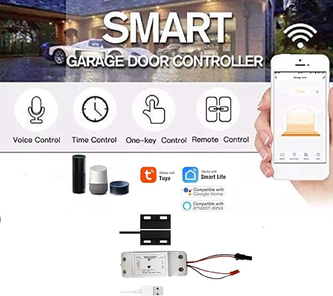 5V WiFi Smar Garage Door Opener Remote Controller,Monitor Garage Open Close Status by Phone Tuya app Anywhere,Compatible with Alexa Google Home MHCOZY