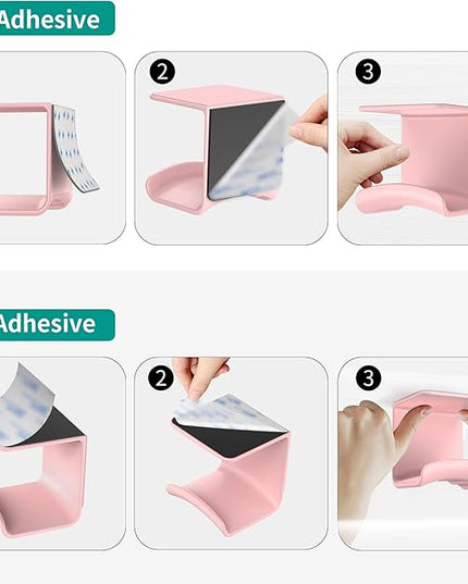 HomeMount Headphone Hook Under Desk - Headphone Holder Under Table, Adhesive Gaming Headphone Stand Hanger Desk Mount for Most Headphone (Pink) - LeafyLoom