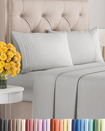 King Size 4 Piece Sheet Set - Comfy Breathable & Cooling Sheets - Hotel Luxury Bed Sheets for Women & Men - Deep Pockets, Easy-Fit, Soft & Wrinkle Free Sheets - Light Grey Oeko-Tex Bed Sheet Set - LeafyLoom