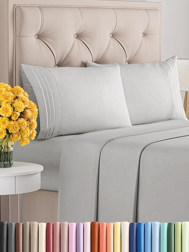 King Size 4 Piece Sheet Set - Comfy Breathable & Cooling Sheets - Hotel Luxury Bed Sheets for Women & Men - Deep Pockets, Easy-Fit, Soft & Wrinkle Free Sheets - Light Grey Oeko-Tex Bed Sheet Set - LeafyLoom