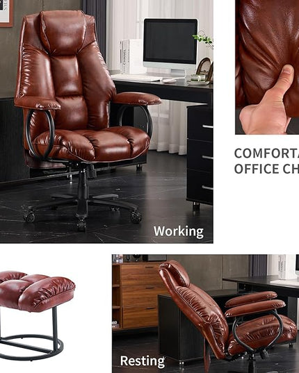 Office Chair Big and Tall, High Back Home Office Chair 400 lbs, Executive Desk Chair, Ergonomic Office Chair with Padded Armrest, Swivel Computer Chair PU Leather (Brown) - LeafyLoom