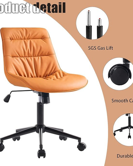 Kidol & Shellder Armless Office Chair Desk Chair Comfy Makeup Vanity Chair with Back Ergonomic Swivel Chair Home Office Desk Chairs with Wheels Computer Chair Bedroom Accent Chair(Matte Orange) - LeafyLoom