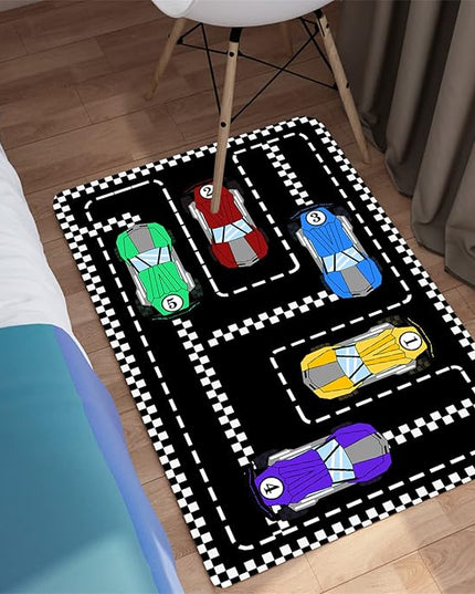 Car Rug Race Car Rug Car Track Rugs for Boys Race Track Carpet Race Car Track Rug Car Rug for Boys Room Car Rug Play Mat Car Carpet for Kids Rugs for Boys Bedroom,Black 2'×3' - LeafyLoom