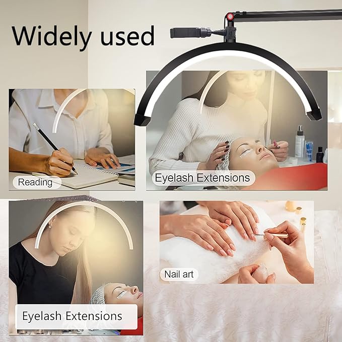 Led Half Moon Light for Lashes, Tattoo Lamp, Estheticians Light, Desk Lamp, Swing Arm Light, Lash Lamp,White - LeafyLoom