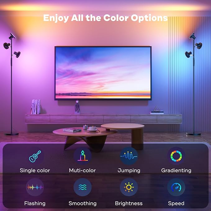 RGB Floor Lamp, 36W Bright LED Standing Lamp with 3 Swivel Lights, Color Changing Tree Tall Lamp with Remote, Stepless Dimmable Modern Floor Lamps for Living Room, Bedroom, Gaming Room,Office - LeafyLoom