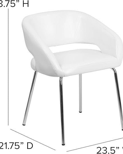 Flash Furniture Fusion Series LeatherSoft Upholstered Side Reception Chair, Retro Padded Lounge Chair for Living Room or Office, White - LeafyLoom