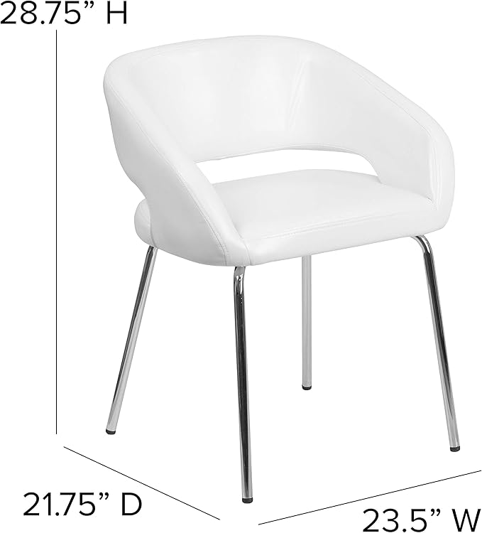 Flash Furniture Fusion Series LeatherSoft Upholstered Side Reception Chair, Retro Padded Lounge Chair for Living Room or Office, White - LeafyLoom