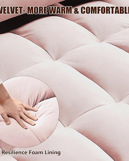 Loveseat Sofa Bed Convertible Chair with 2 Pockets & 2 Pillows for Living Room, Pink - LeafyLoom