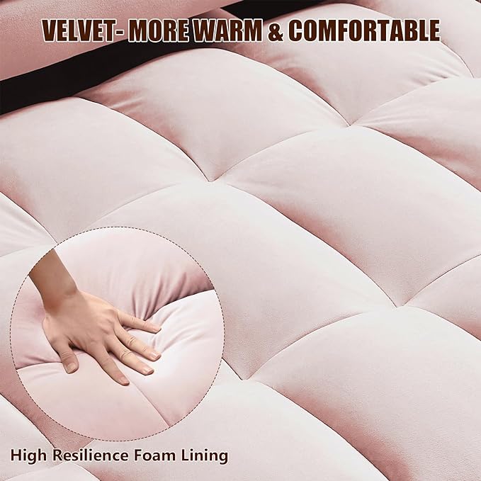 Loveseat Sofa Bed Convertible Chair with 2 Pockets & 2 Pillows for Living Room, Pink - LeafyLoom