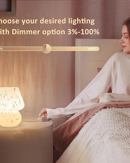 Cute Mushroom Lamp Small Bedside Table Lamp Set of 2 Stepless Dimmable, Translucent Glass White Nightstand Lamp for Bedroom Dorm Kids Room Living Kitchen, Murano Aesthetic Home Decor Gift - LeafyLoom