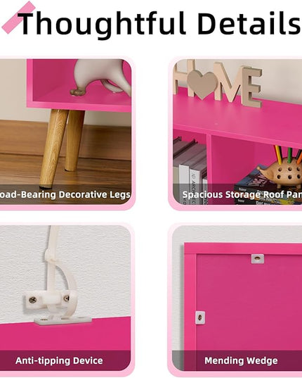 LEYAOYAO 7 Cube Bookshelf,3 Tier Book Shelf with Legs,Pink Modern Bookshelf,Large Freestanding Open Toy Modern Bookshelves,Display Bookcases Decor Furniture for Nursery - LeafyLoom