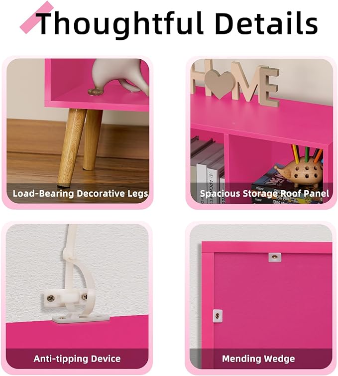 LEYAOYAO 7 Cube Bookshelf,3 Tier Book Shelf with Legs,Pink Modern Bookshelf,Large Freestanding Open Toy Modern Bookshelves,Display Bookcases Decor Furniture for Nursery - LeafyLoom