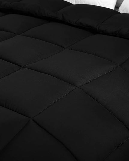 Utopia Bedding All Season 250 GSM Comforter - Plush Siliconized Fiberfill Comforters Queen Size - Box Stitched (Full/Queen, Black) - LeafyLoom