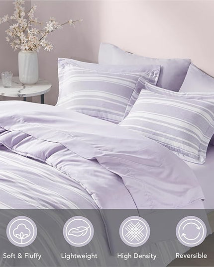 Codi Lavender Purple Queen Comforter Set with Sheets, Striped Bed in a Bag Reversible for All Seasons, Cationic Dyeing Bedding Sets with Comforter, Sheets, Pillowcases & Shams - LeafyLoom