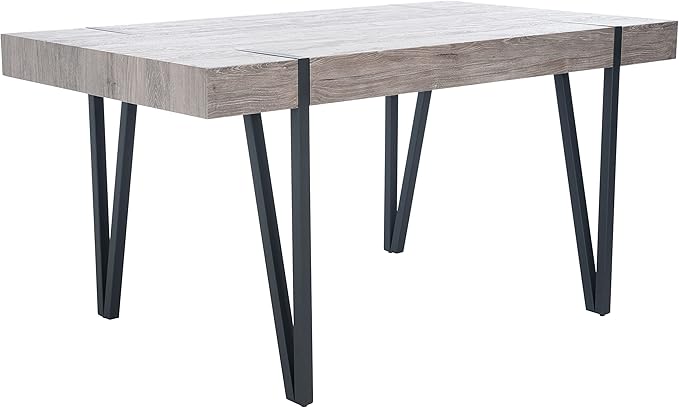 SAFAVIEH Home Collection Alyssa Mid-Century Rustic Industrial Grey Oak/Black Dining Room Table DTB7000C, 0 - LeafyLoom