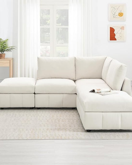 Sectional Sofa-90 * 88" L-Shape Couch Set with Chaise Lounge, 5-Seat Modular Sofa with 3 Pillows for Living Room, Apartment, Office - LeafyLoom